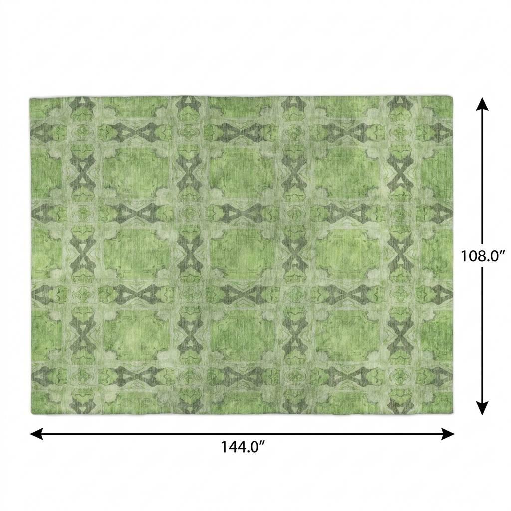 9' X 12' Green And Fern Green Geometric Shag Washable Area Rug With UV Protection - HomeRoots - Flyclothing LLC