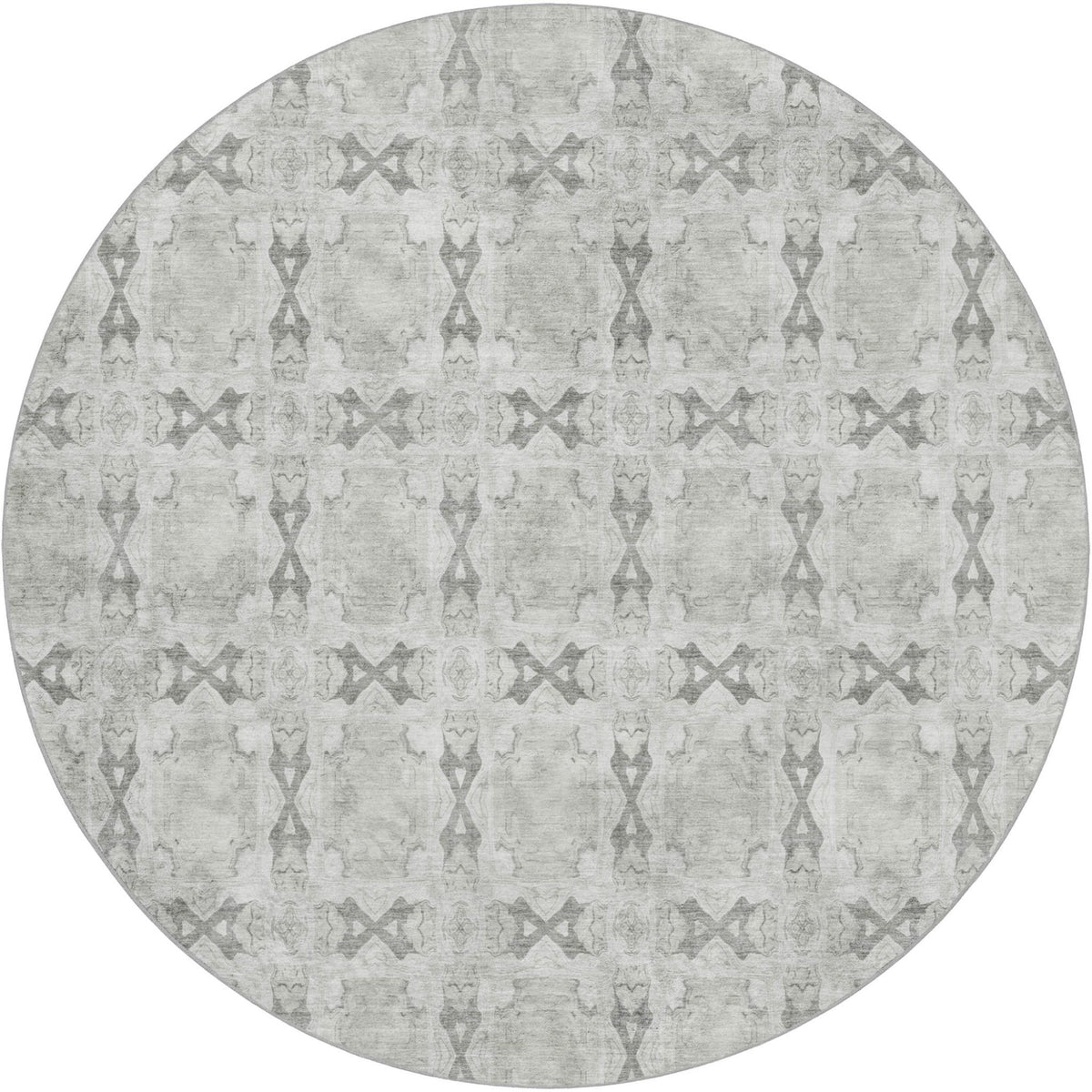 8' Ivory And Gray Geometric Shag Washable Round Rug With UV Protection - HomeRoots - Flyclothing LLC