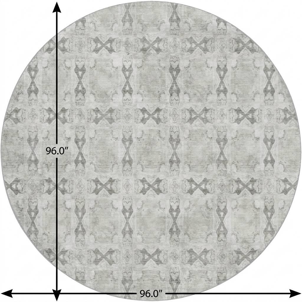 8' Ivory And Gray Geometric Shag Washable Round Rug With UV Protection - HomeRoots - Flyclothing LLC
