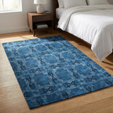 3' X 5' Navy Blue And Gray Geometric Shag Washable Area Rug With UV Protection - HomeRoots - Flyclothing LLC