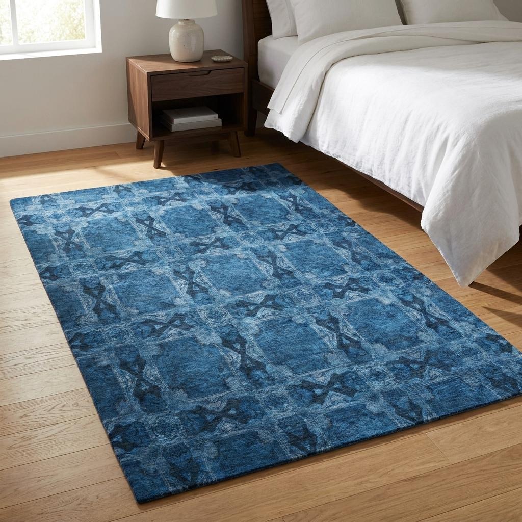 3' X 5' Navy Blue And Gray Geometric Shag Washable Area Rug With UV Protection - HomeRoots - Flyclothing LLC
