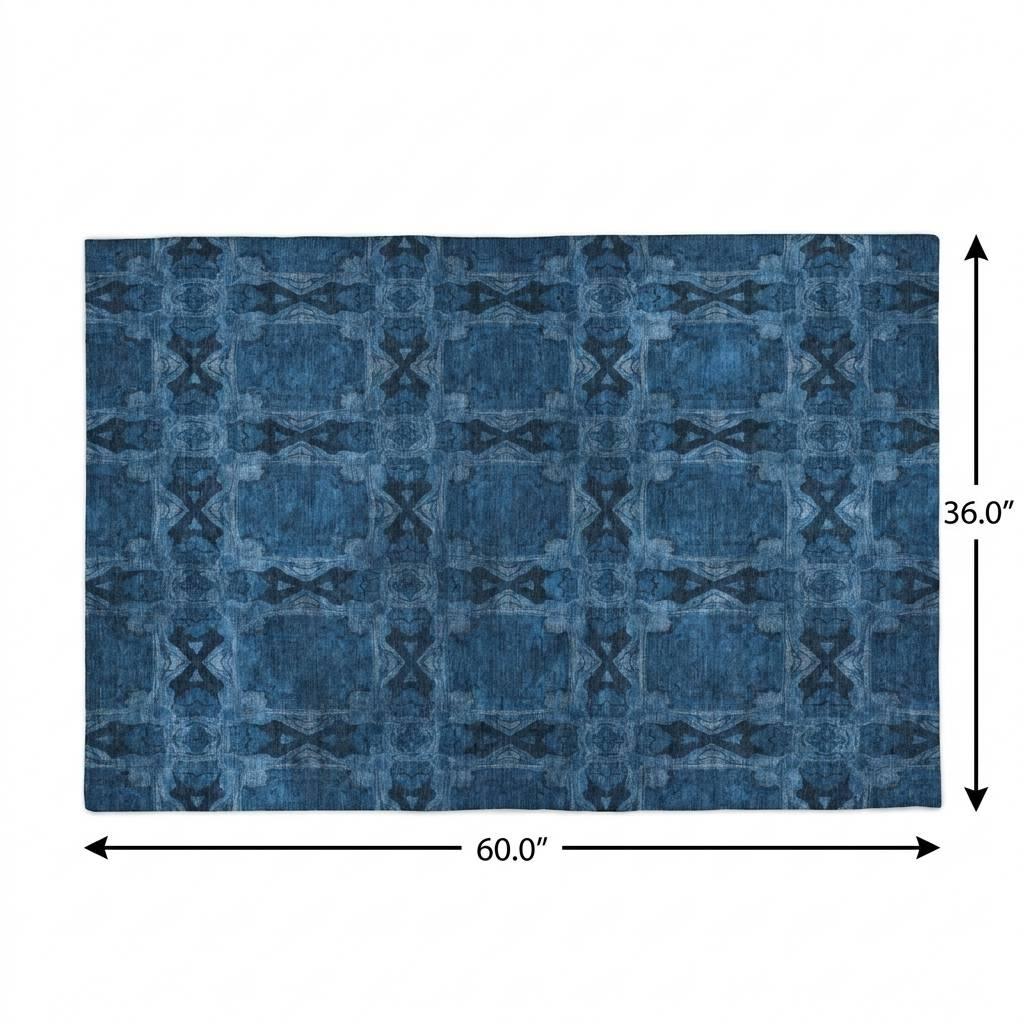3' X 5' Navy Blue And Gray Geometric Shag Washable Area Rug With UV Protection - HomeRoots - Flyclothing LLC