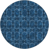 8' Navy Blue And Gray Geometric Shag Washable Round Rug With UV Protection - HomeRoots - Flyclothing LLC