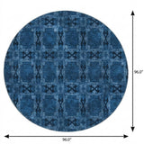 8' Navy Blue And Gray Geometric Shag Washable Round Rug With UV Protection - HomeRoots - Flyclothing LLC
