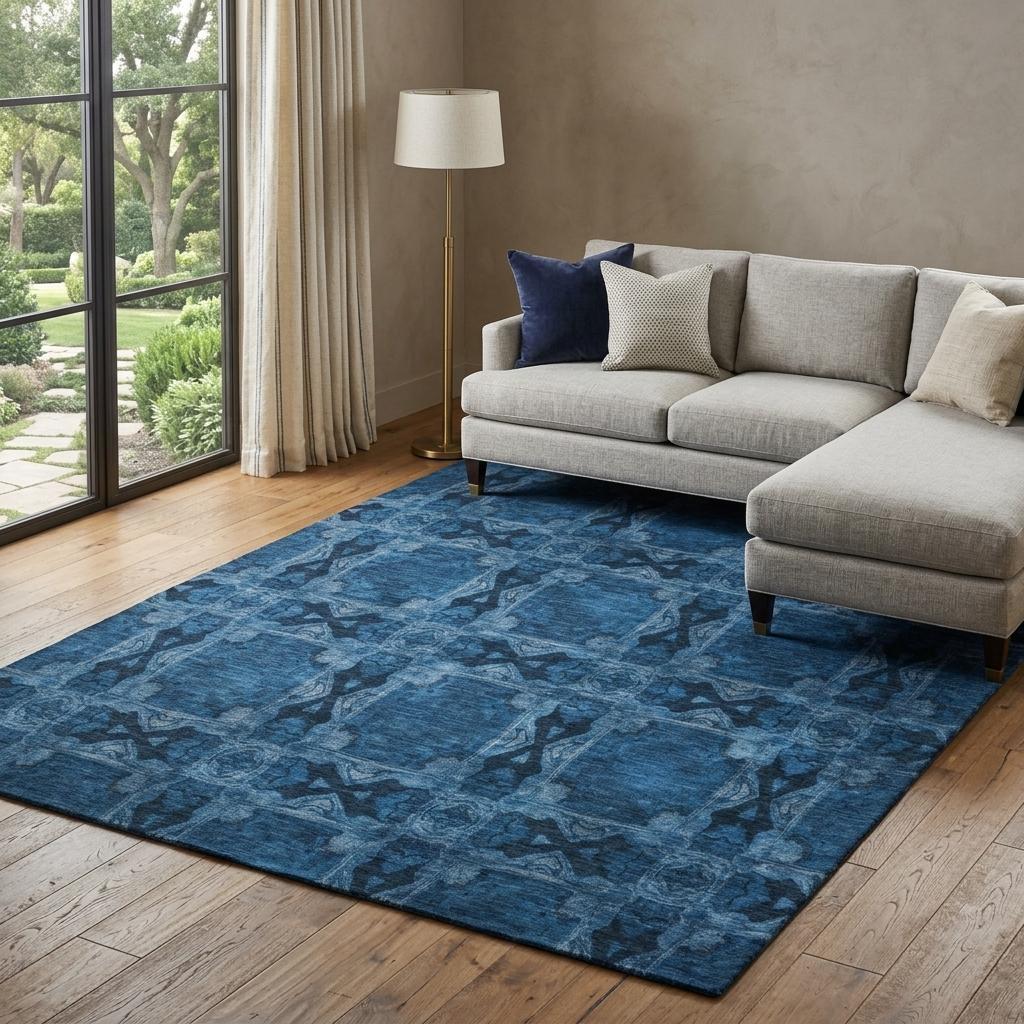 8' X 10' Navy Blue And Gray Geometric Shag Washable Area Rug With UV Protection - HomeRoots - Flyclothing LLC