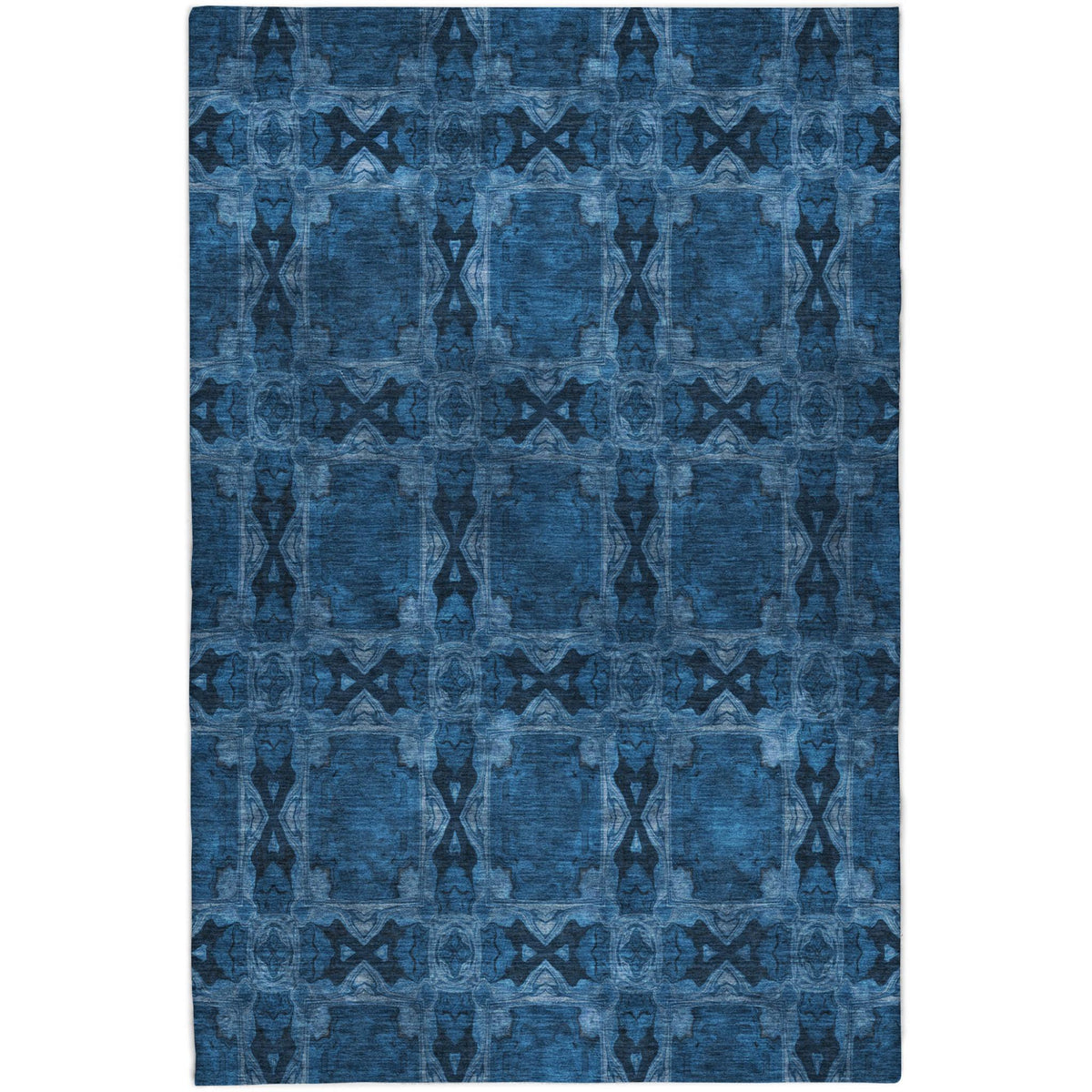 10' X 14' Navy Blue And Gray Geometric Shag Washable Area Rug With UV Protection - HomeRoots - Flyclothing LLC