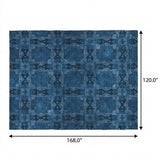 10' X 14' Navy Blue And Gray Geometric Shag Washable Area Rug With UV Protection - HomeRoots - Flyclothing LLC