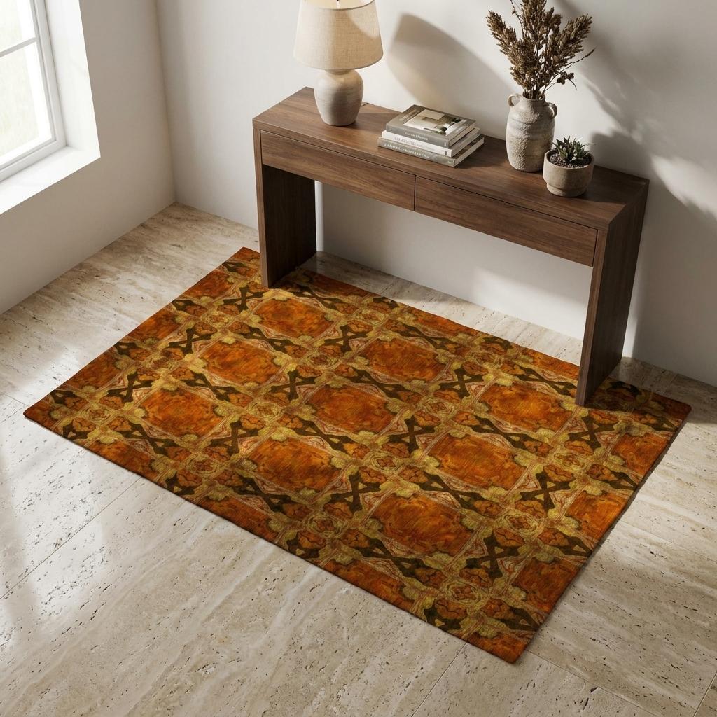 3' X 5' Orange And Terra Cotta Geometric Shag Washable Area Rug With UV Protection - HomeRoots - Flyclothing LLC