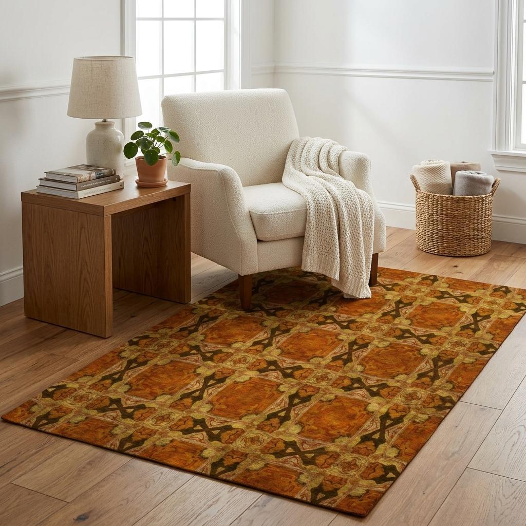 5' X 8' Orange And Terra Cotta Geometric Shag Washable Area Rug With UV Protection - HomeRoots - Flyclothing LLC
