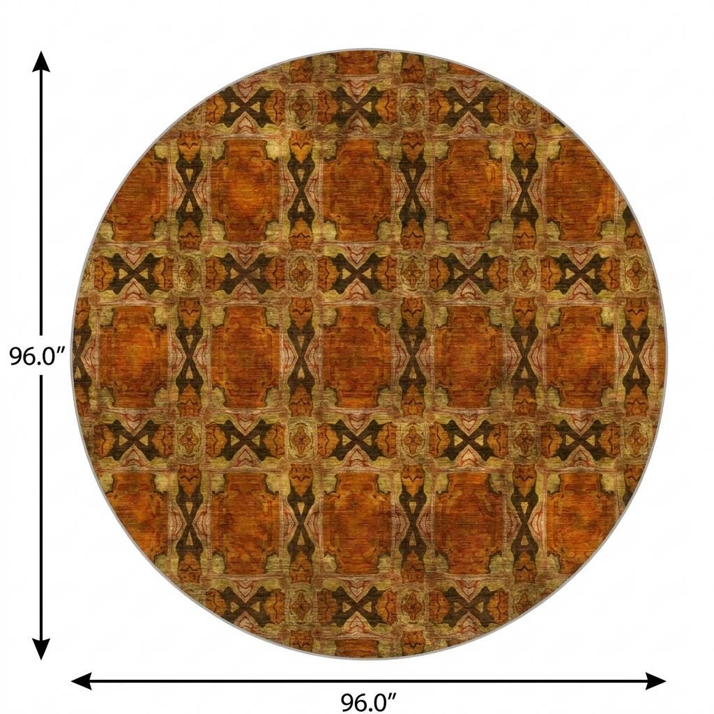 8' Orange And Terra Cotta Geometric Shag Washable Round Rug With UV Protection - HomeRoots - Flyclothing LLC