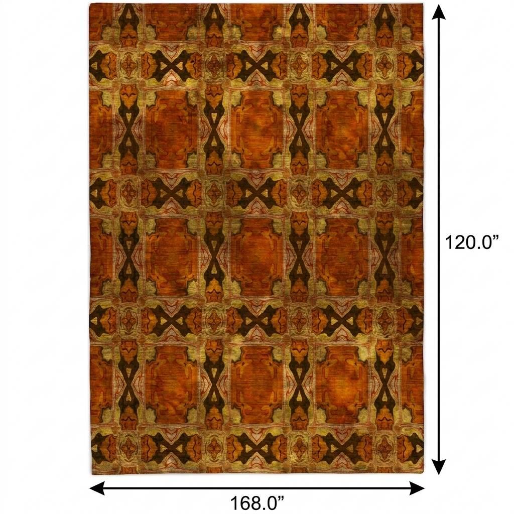 10' X 14' Orange And Terra Cotta Geometric Shag Washable Area Rug With UV Protection - HomeRoots - Flyclothing LLC