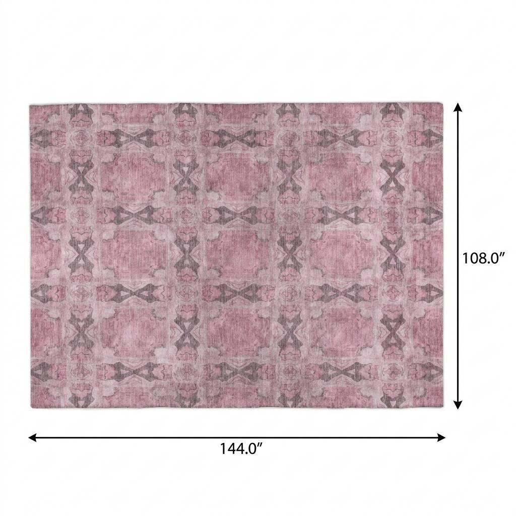 9' X 12' Pink And Gray Geometric Shag Washable Area Rug With UV Protection - HomeRoots - Flyclothing LLC