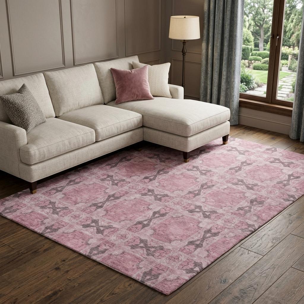 10' X 14' Pink And Gray Geometric Shag Washable Area Rug With UV Protection - HomeRoots - Flyclothing LLC
