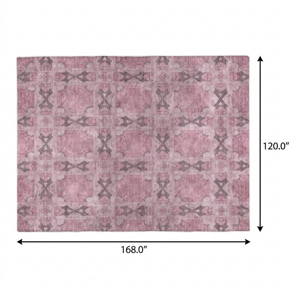 10' X 14' Pink And Gray Geometric Shag Washable Area Rug With UV Protection - HomeRoots - Flyclothing LLC