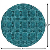 8' Teal And Charcoal Geometric Shag Washable Round Rug With UV Protection - HomeRoots - Flyclothing LLC