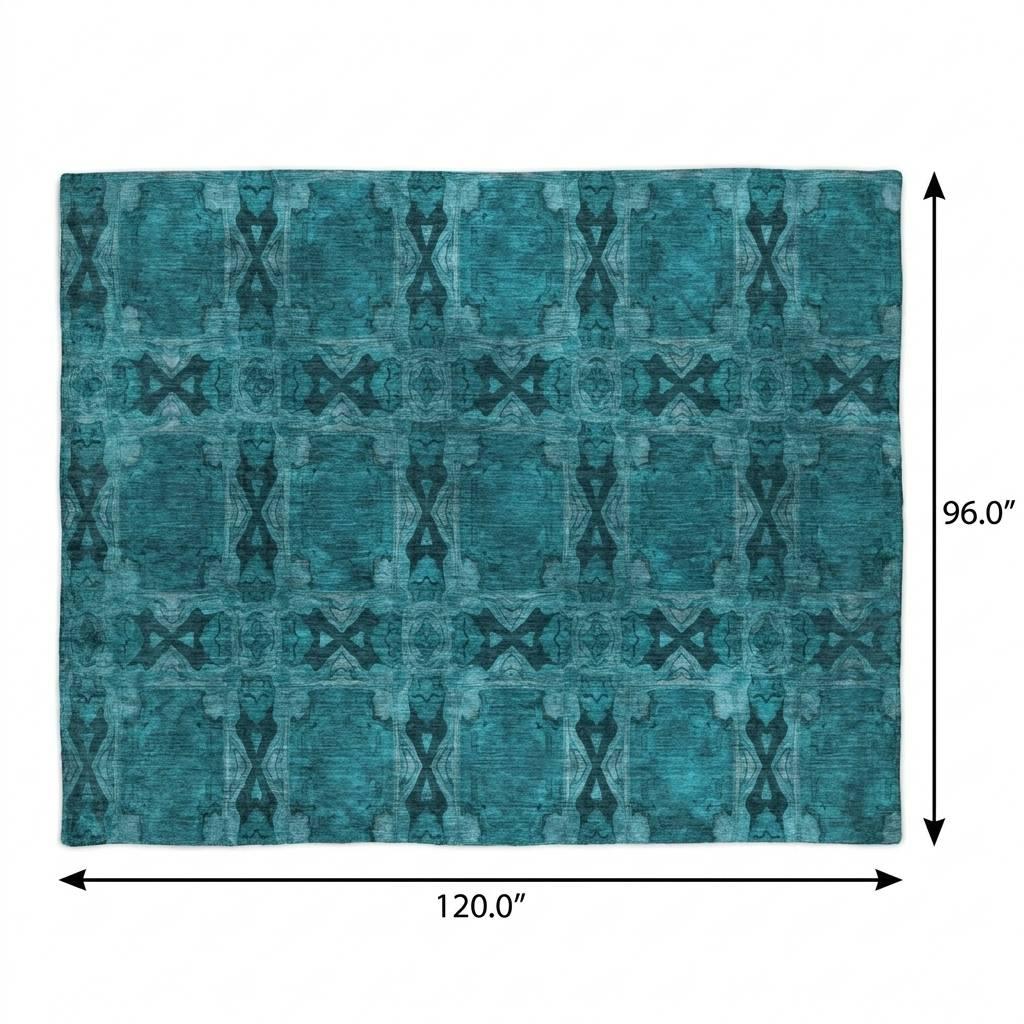 8' X 10' Teal And Charcoal Geometric Shag Washable Area Rug With UV Protection - HomeRoots - Flyclothing LLC