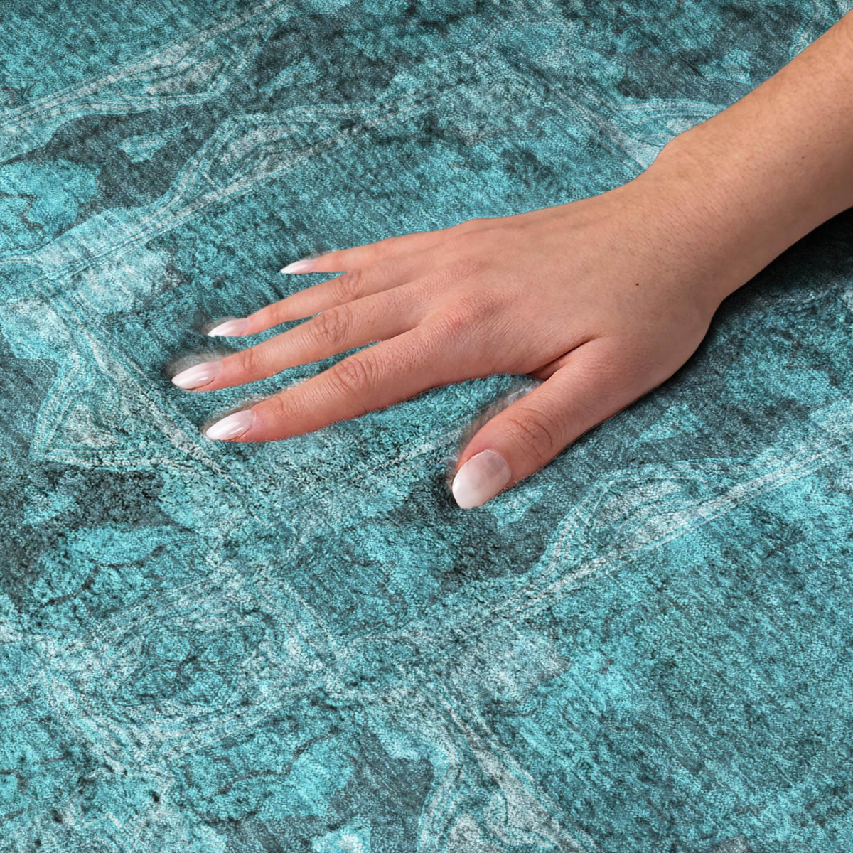 9' X 12' Teal And Charcoal Geometric Shag Washable Area Rug With UV Protection - HomeRoots - Flyclothing LLC