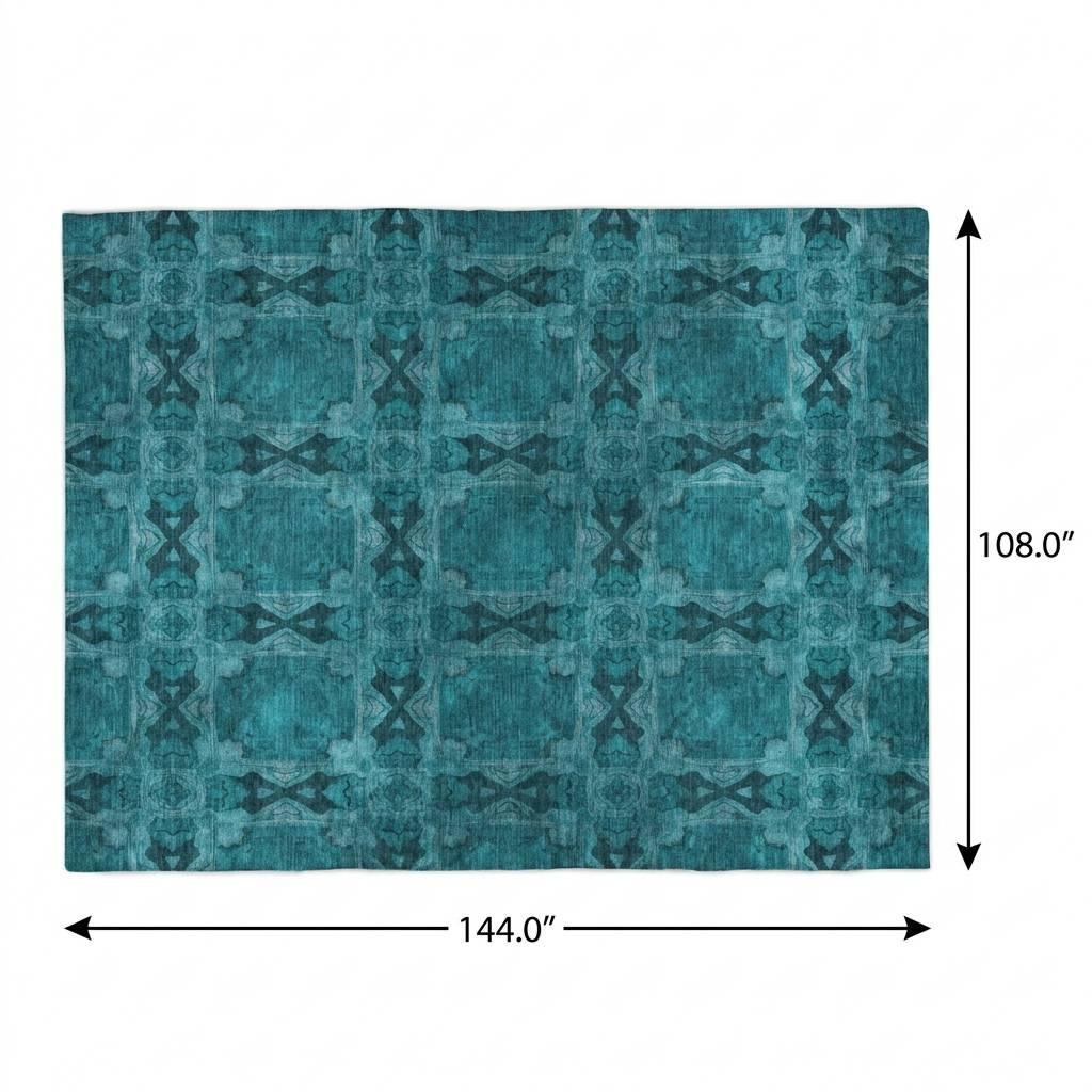 9' X 12' Teal And Charcoal Geometric Shag Washable Area Rug With UV Protection - HomeRoots - Flyclothing LLC