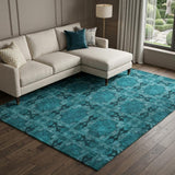 10' X 14' Teal And Charcoal Geometric Shag Washable Area Rug With UV Protection - HomeRoots - Flyclothing LLC
