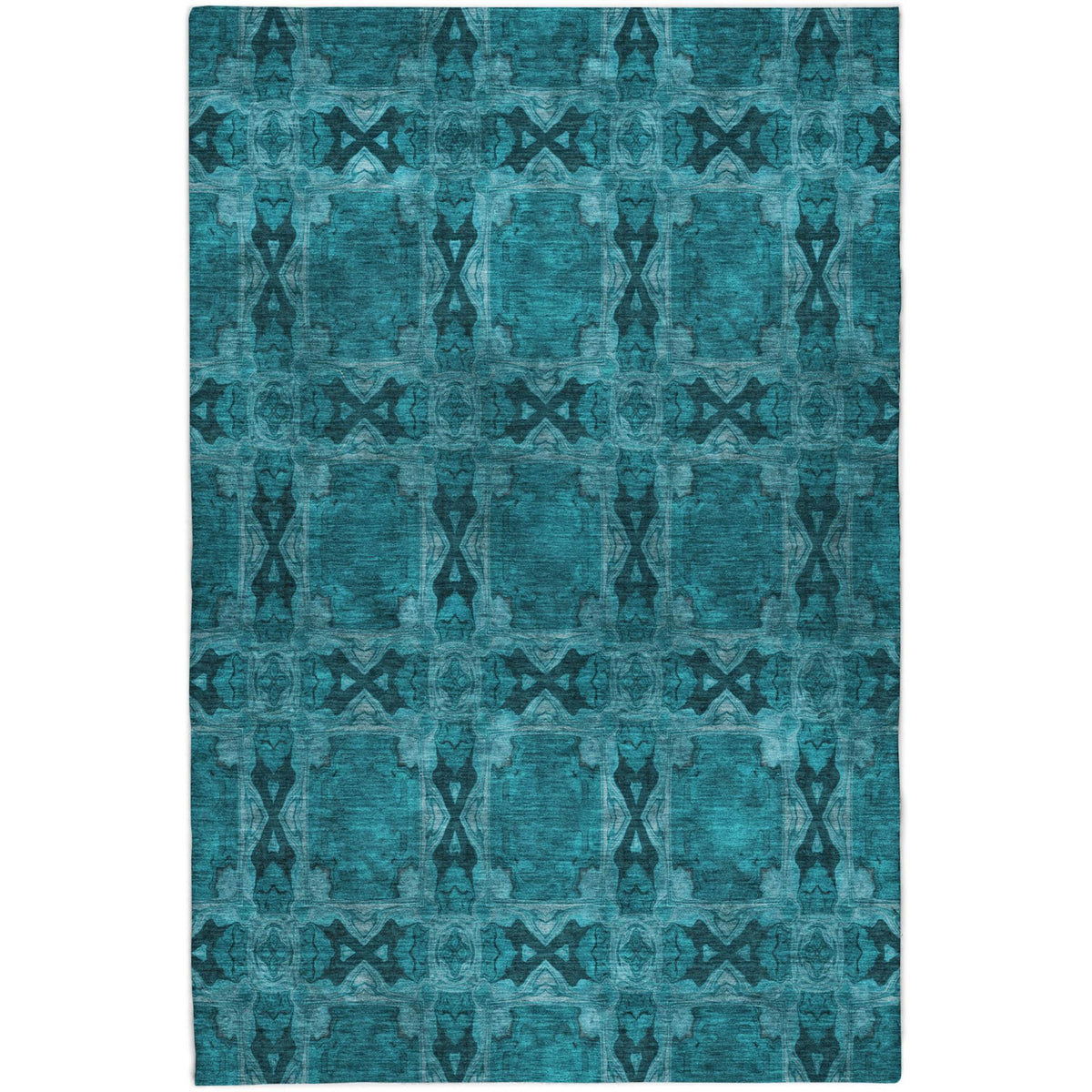 10' X 14' Teal And Charcoal Geometric Shag Washable Area Rug With UV Protection - HomeRoots - Flyclothing LLC