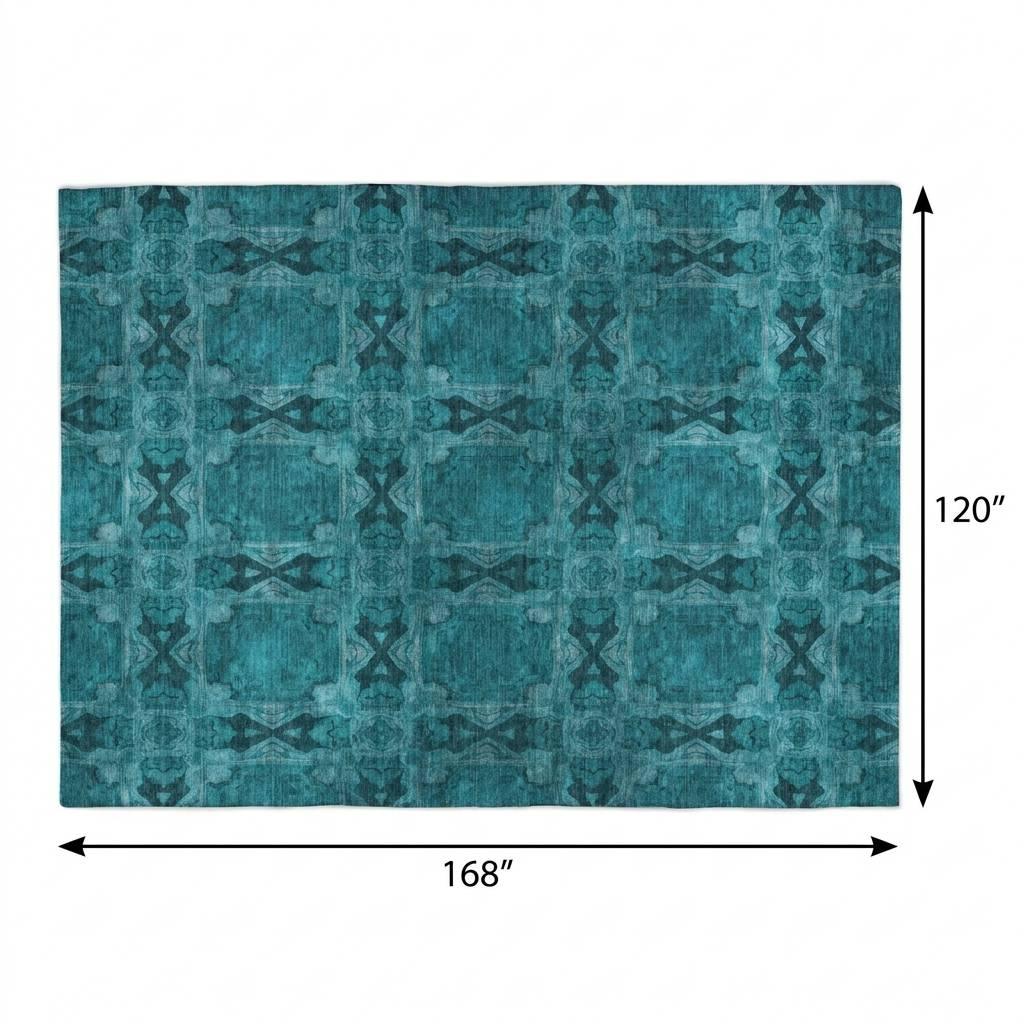 10' X 14' Teal And Charcoal Geometric Shag Washable Area Rug With UV Protection - HomeRoots - Flyclothing LLC