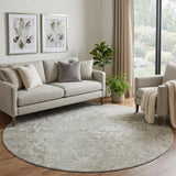 8' Beige And Gray Abstract Shag Washable Round Rug With UV Protection - HomeRoots - Flyclothing LLC