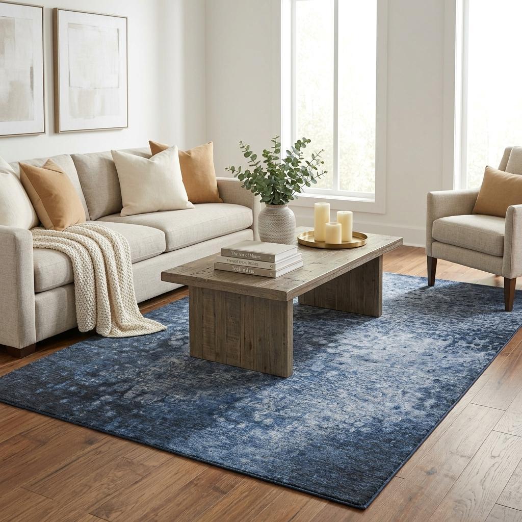 5' X 8' Blue And Ivory Abstract Shag Washable Area Rug With UV Protection - HomeRoots - Flyclothing LLC