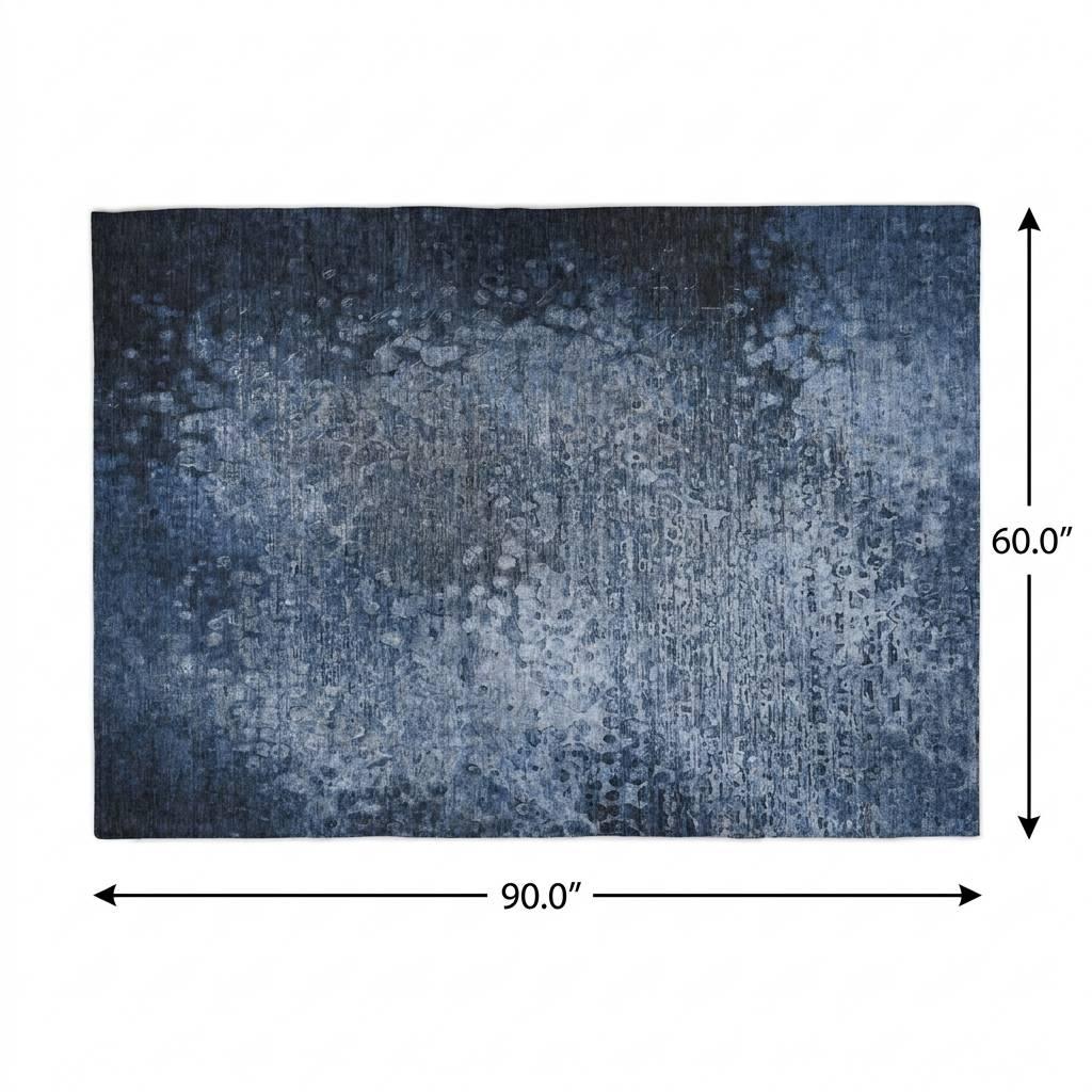 5' X 8' Blue And Ivory Abstract Shag Washable Area Rug With UV Protection - HomeRoots - Flyclothing LLC