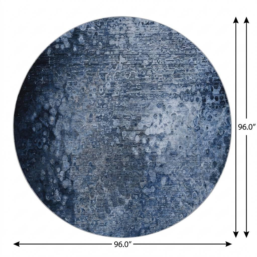 8' Blue And Ivory Abstract Shag Washable Round Rug With UV Protection - HomeRoots - Flyclothing LLC