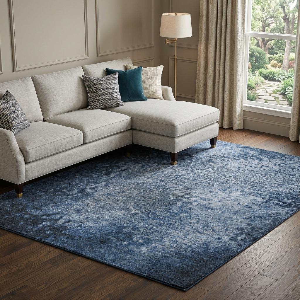 9' X 12' Blue And Ivory Abstract Shag Washable Area Rug With UV Protection - HomeRoots - Flyclothing LLC