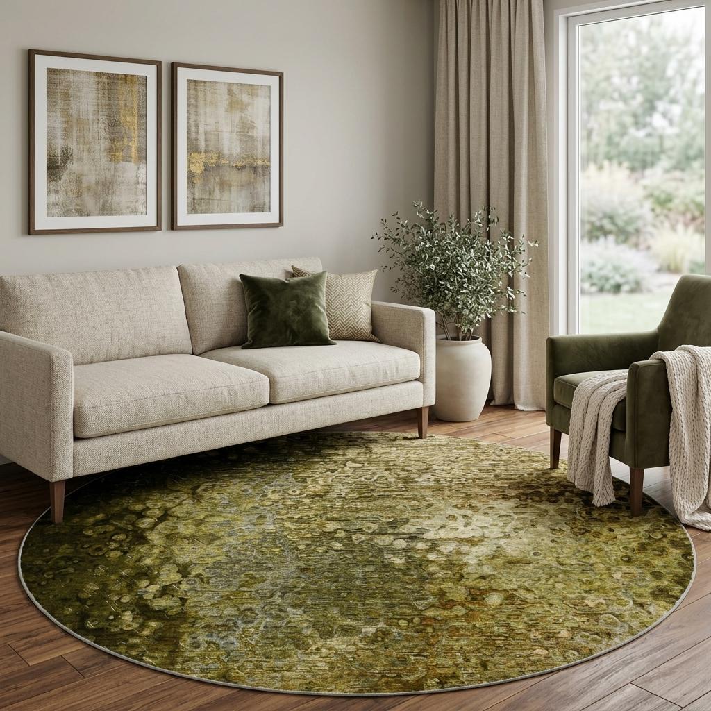 8' Brown And Ivory Abstract Shag Washable Round Rug With UV Protection - HomeRoots - Flyclothing LLC
