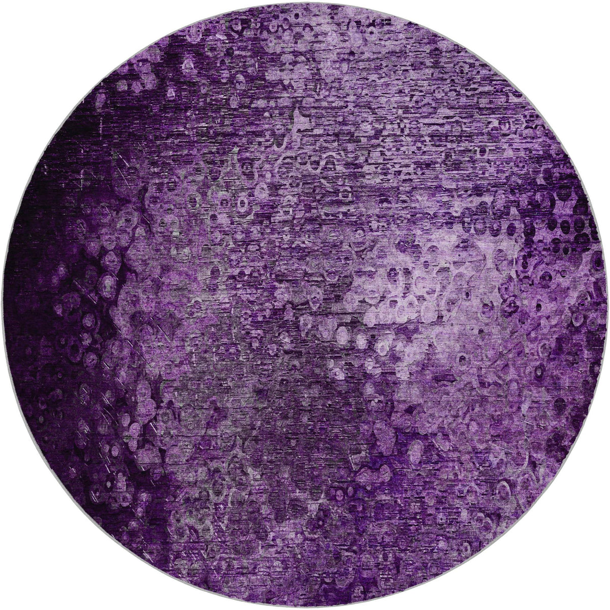 8' Purple And Ivory Abstract Shag Washable Round Rug With UV Protection - HomeRoots - Flyclothing LLC