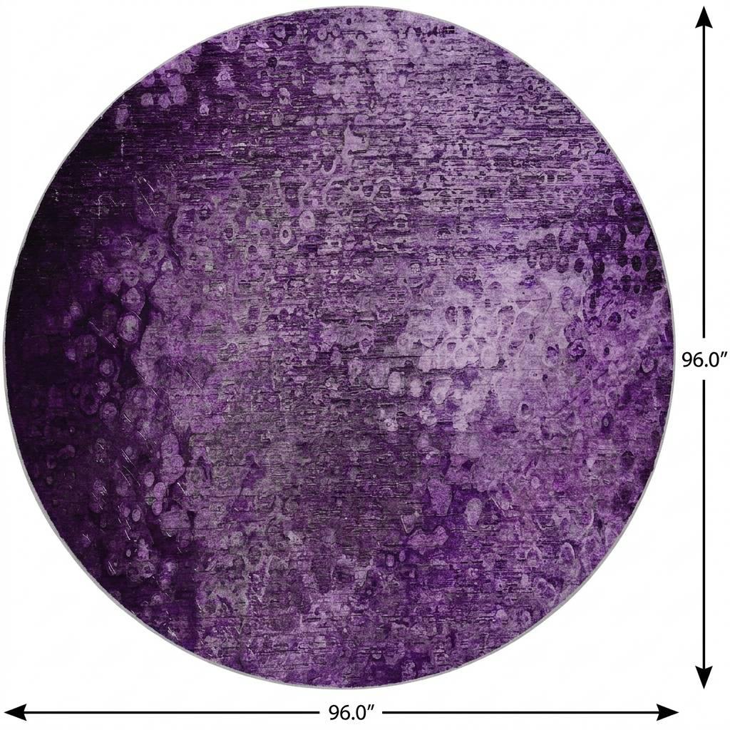 8' Purple And Ivory Abstract Shag Washable Round Rug With UV Protection - HomeRoots - Flyclothing LLC