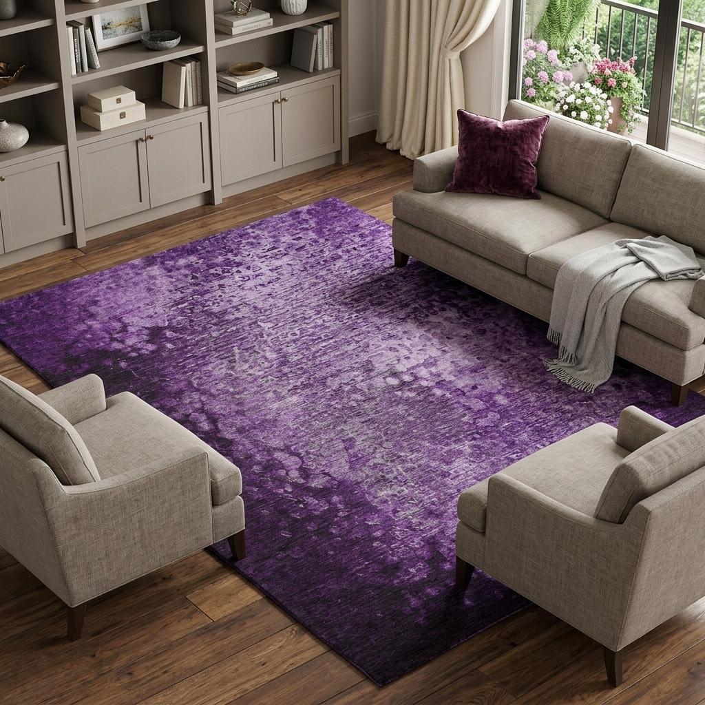 8' X 10' Purple And Ivory Abstract Shag Washable Area Rug With UV Protection - HomeRoots - Flyclothing LLC