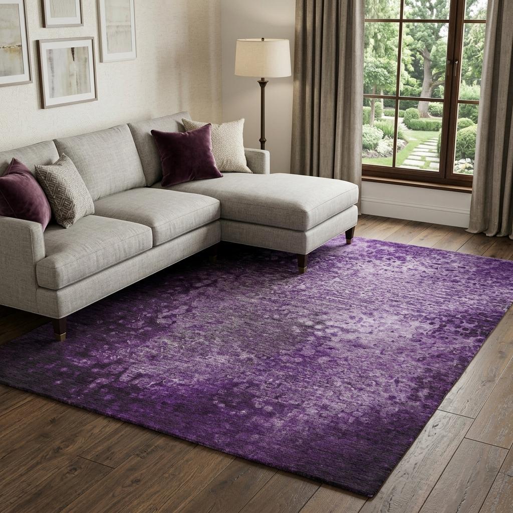 10' X 14' Purple And Ivory Abstract Shag Washable Area Rug With UV Protection - HomeRoots - Flyclothing LLC