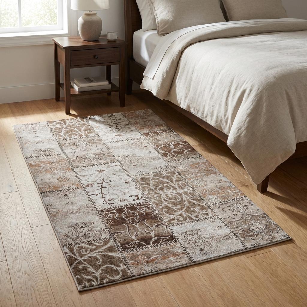 3' X 5' Beige And Brown Floral Shag Washable Area Rug With UV Protection - HomeRoots - Flyclothing LLC