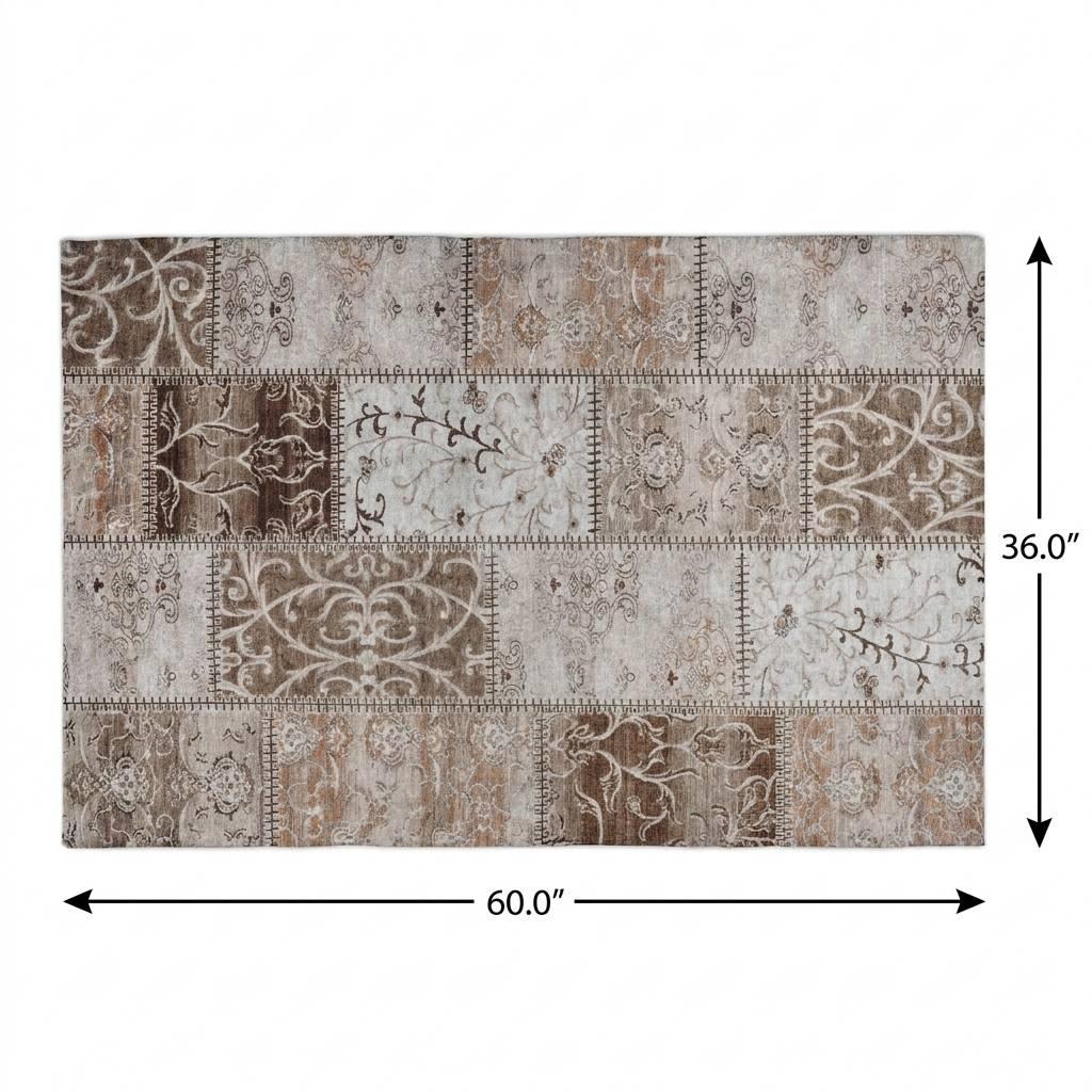 3' X 5' Beige And Brown Floral Shag Washable Area Rug With UV Protection - HomeRoots - Flyclothing LLC