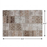 3' X 5' Beige And Brown Floral Shag Washable Area Rug With UV Protection - HomeRoots - Flyclothing LLC