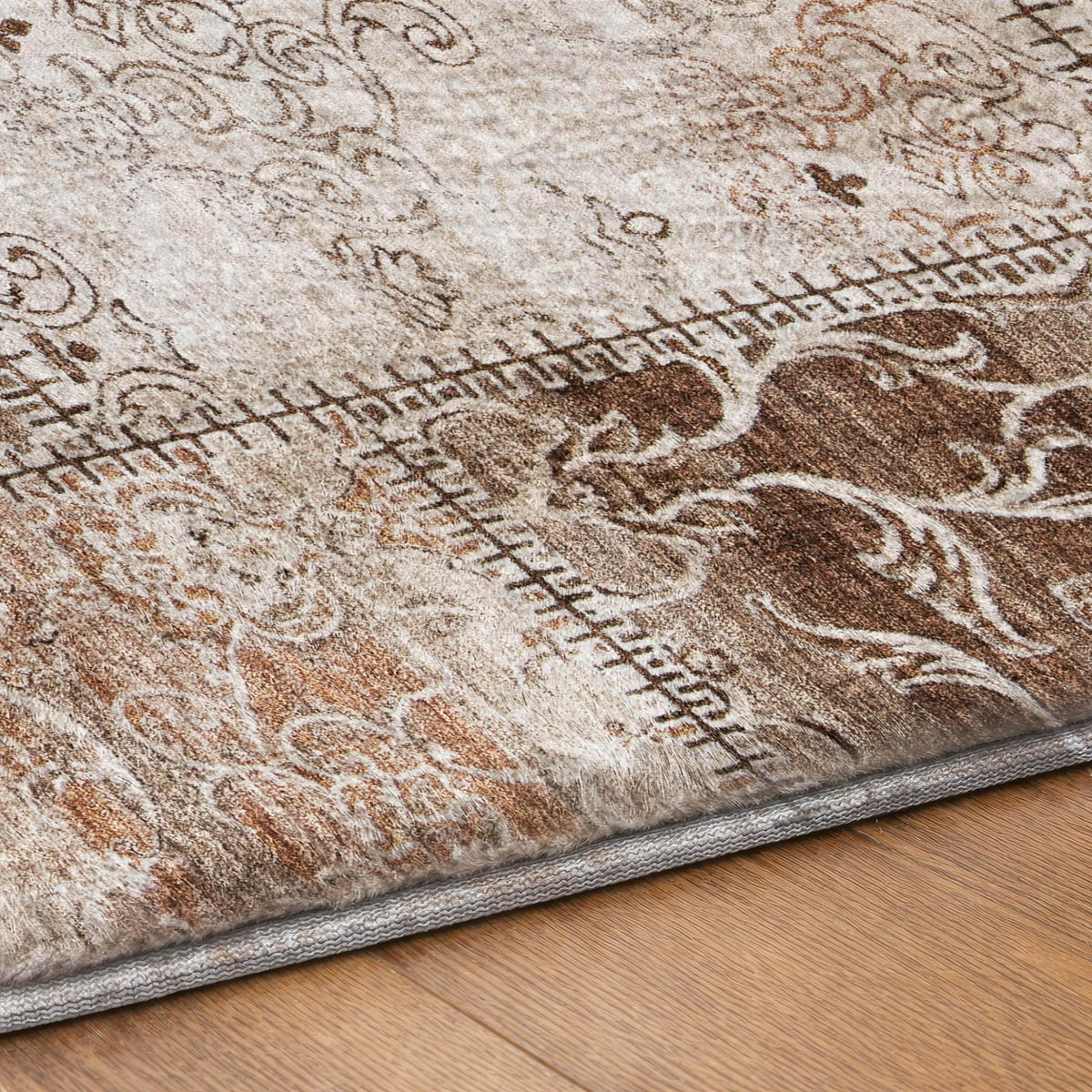 5' X 8' Beige And Brown Floral Shag Washable Area Rug With UV Protection - HomeRoots - Flyclothing LLC