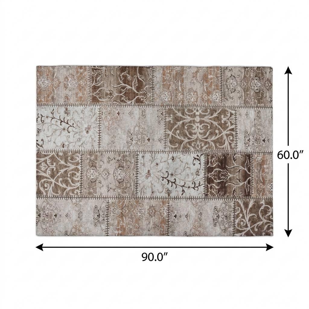 5' X 8' Beige And Brown Floral Shag Washable Area Rug With UV Protection - HomeRoots - Flyclothing LLC