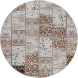8' Beige And Brown Floral Shag Washable Round Rug With UV Protection - HomeRoots - Flyclothing LLC