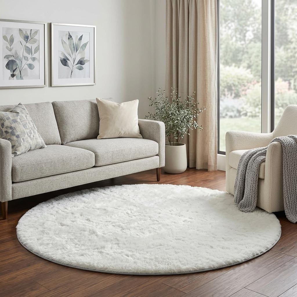 8' Beige And Brown Floral Shag Washable Round Rug With UV Protection - HomeRoots - Flyclothing LLC