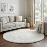 8' Beige And Brown Floral Shag Washable Round Rug With UV Protection - HomeRoots - Flyclothing LLC