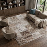 10' X 14' Beige And Brown Floral Shag Washable Area Rug With UV Protection - HomeRoots - Flyclothing LLC