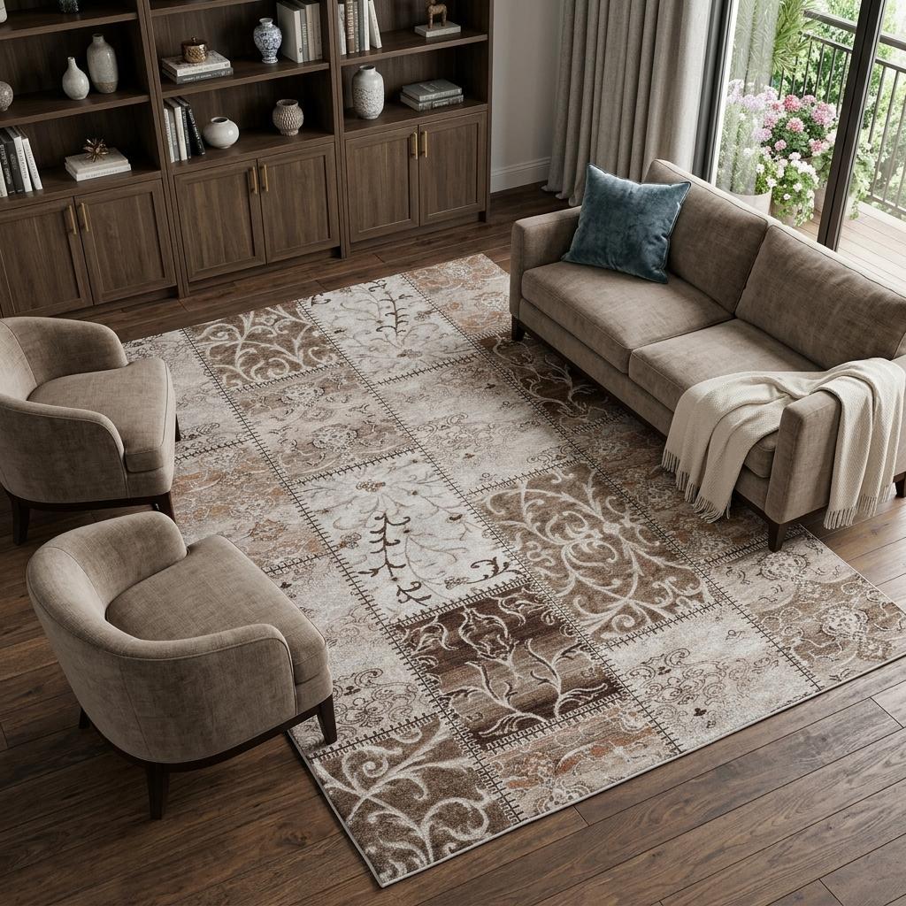 10' X 14' Beige And Brown Floral Shag Washable Area Rug With UV Protection - HomeRoots - Flyclothing LLC