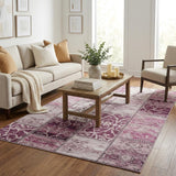 5' X 8' Burgundy And Eggplant Floral Shag Washable Area Rug With UV Protection - HomeRoots - Flyclothing LLC