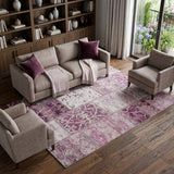 8' X 10' Burgundy And Eggplant Floral Shag Washable Area Rug With UV Protection - HomeRoots - Flyclothing LLC