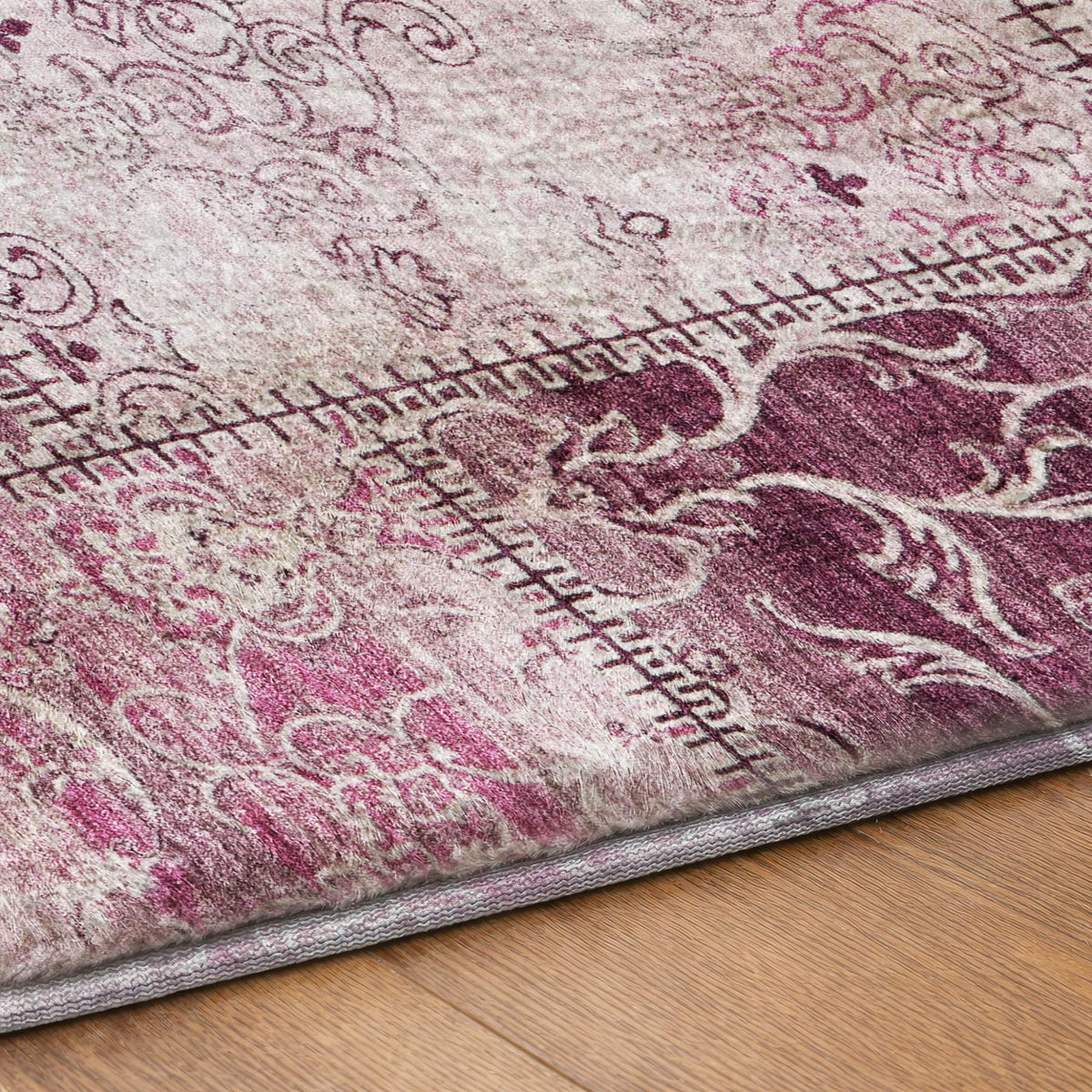 8' X 10' Burgundy And Eggplant Floral Shag Washable Area Rug With UV Protection - HomeRoots - Flyclothing LLC