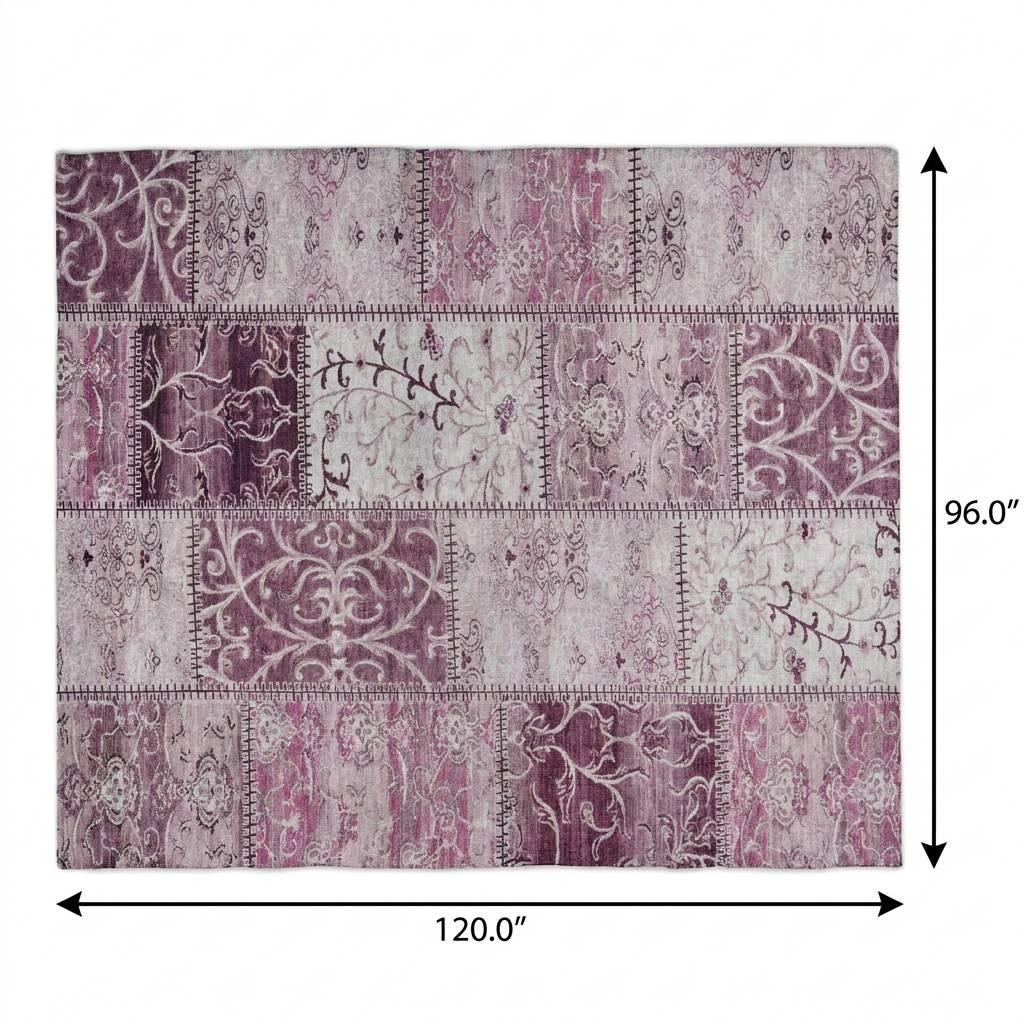 8' X 10' Burgundy And Eggplant Floral Shag Washable Area Rug With UV Protection - HomeRoots - Flyclothing LLC