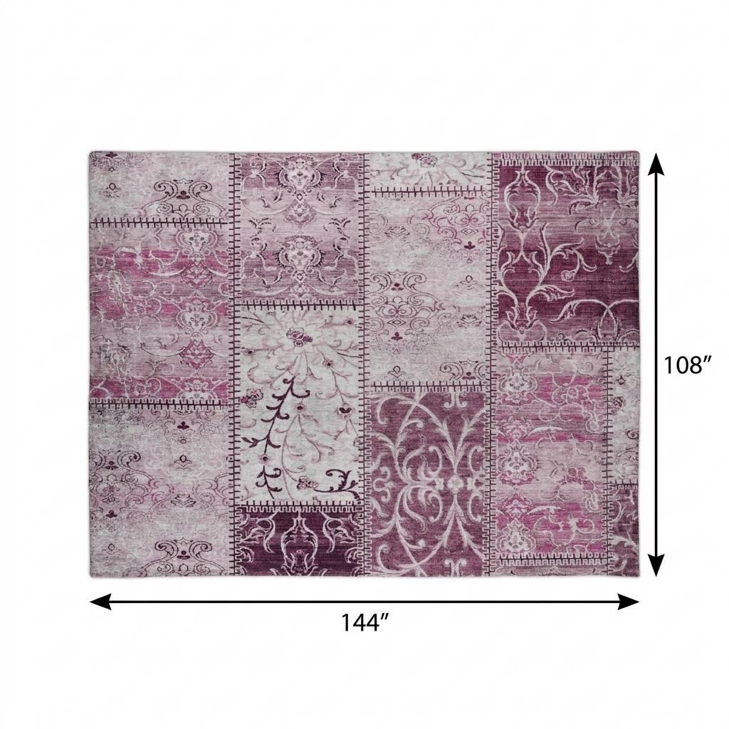 9' X 12' Burgundy And Eggplant Floral Shag Washable Area Rug With UV Protection - HomeRoots - Flyclothing LLC